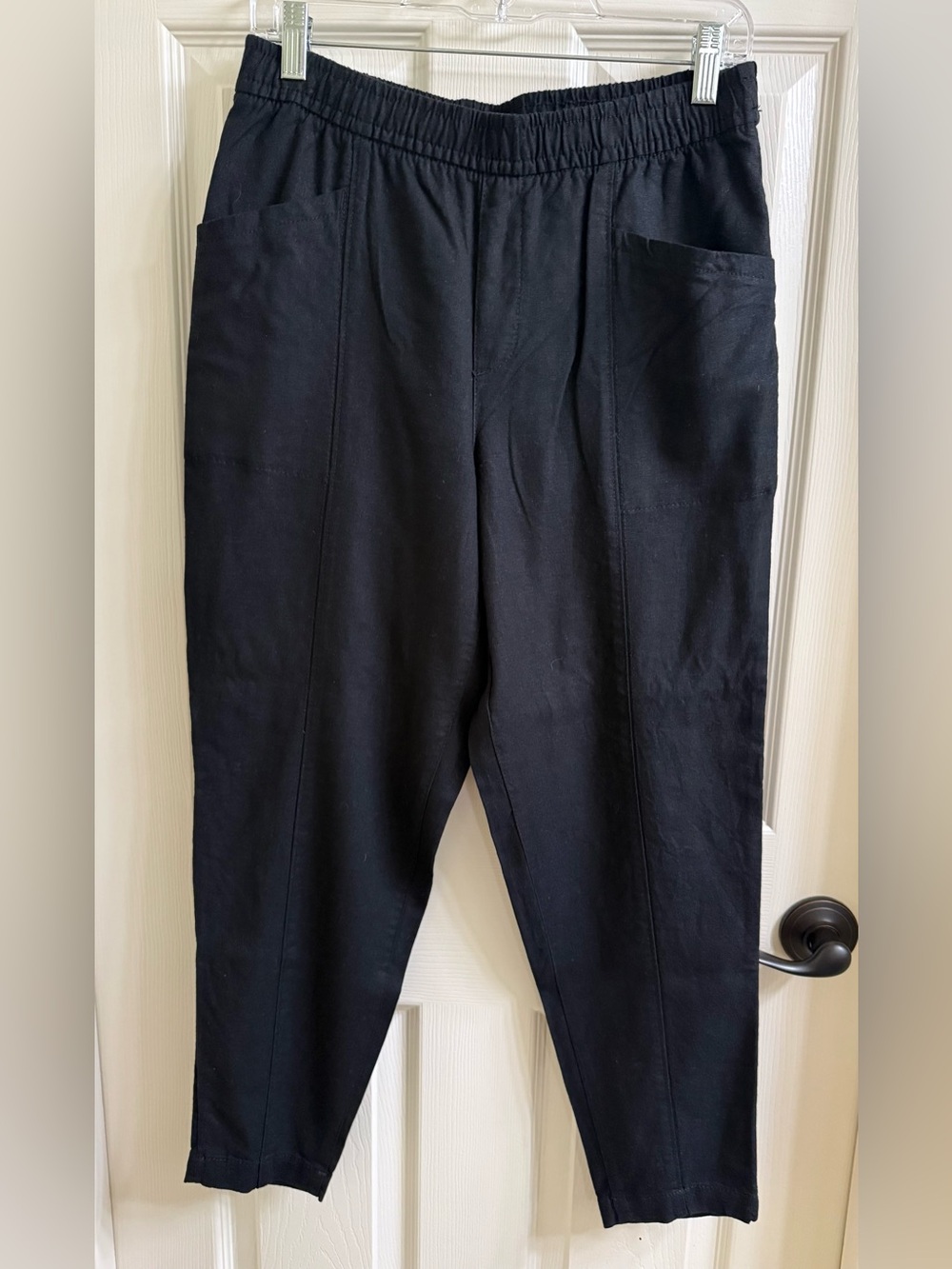 Old Navy Black Cropped Tapers Linen Blend Elastic-Waist Women's Pants